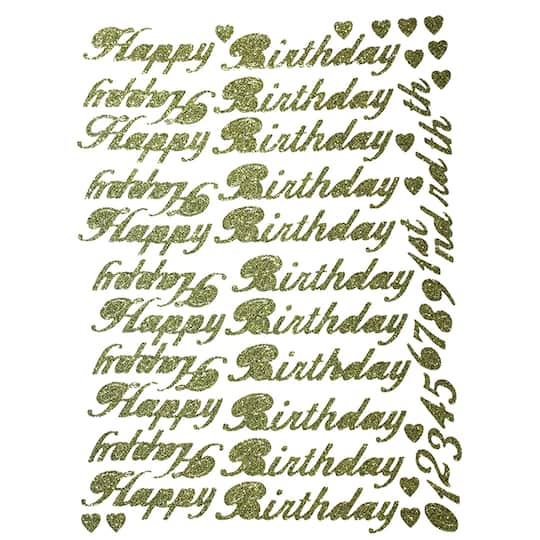 JAM Paper Gold Happy Birthday Script Stickers Floral Adhesive